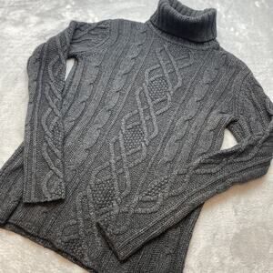 Eddie Bauer Womens Cable Knit Sweater S Charcoal Wool Blend Turtleneck Academia